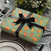 Lebhafter Fall Foliage Floral Pumpkin Geschenkpapier