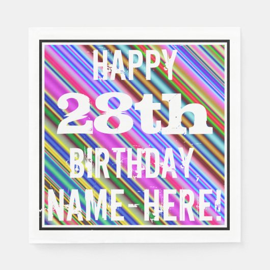 Lebhafter, farbenfroher 28. Geburtstag + Individue Serviette (Vorderseite)