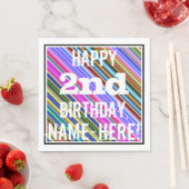 Lebhafter, farbenfroher 2. Geburtstag + Individuel Serviette (Beispiel)