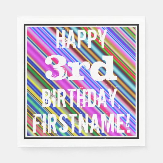 Lebhafter, farbenfroher 3. Geburtstag + Individuel Serviette (Vorderseite)