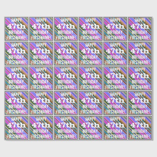 Lebhafter, farbenfroher 47. Geburtstag + Individue Geschenkpapier (Flach)