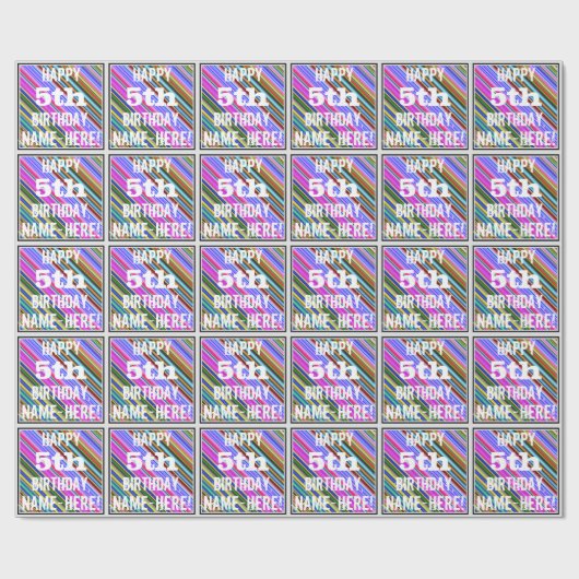 Lebhafter, farbenfroher 5. Geburtstag + Individuel Geschenkpapier (Flach)