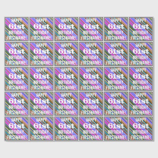 Lebhafter, farbenfroher 61. Geburtstag + Individue Geschenkpapier (Flach)
