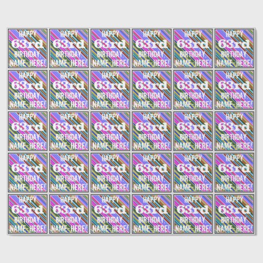 Lebhafter, farbenfroher 63. Geburtstag + Individue Geschenkpapier (Flach)