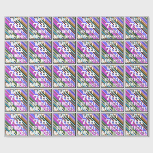 Lebhafter, farbenfroher 7. Geburtstag + Individuel Geschenkpapier (Flach)