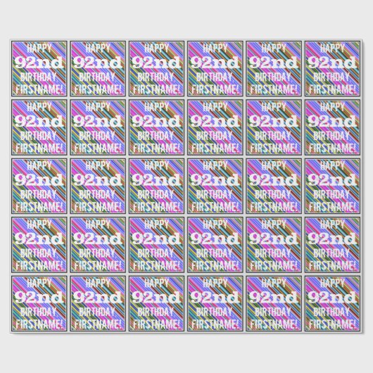 Lebhafter, farbenfroher 92. Geburtstag + Individue Geschenkpapier (Flach)