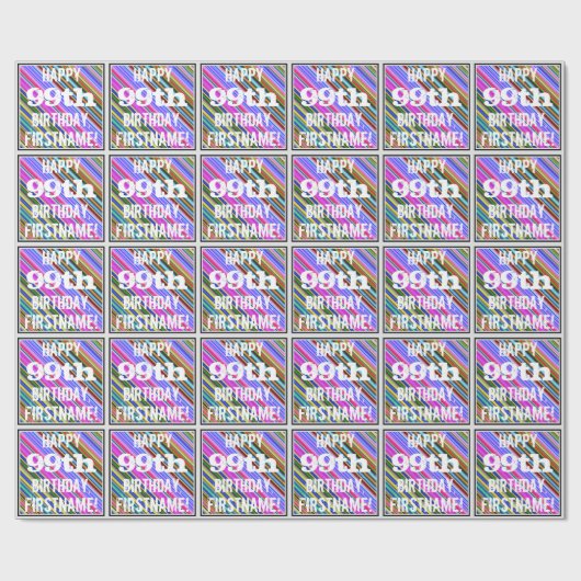 Lebhafter, farbenfroher 99. Geburtstag + Individue Geschenkpapier (Flach)
