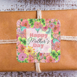 Lebhafter farbenfroher, handgezeichnet Florals Mut Quadratischer Aufkleber