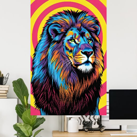 lebhafter, farbenfroher Löwe Poster (Heimbüro)