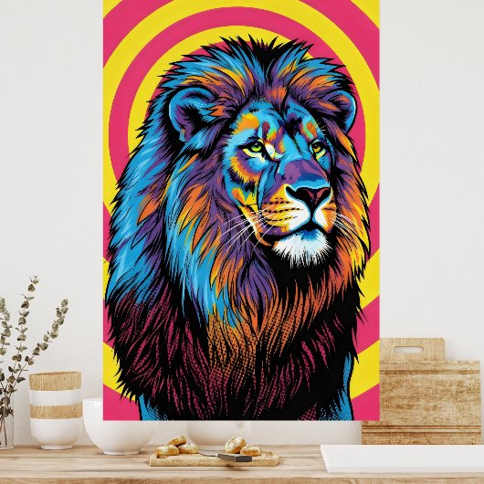 lebhafter, farbenfroher Löwe Poster (Küche)