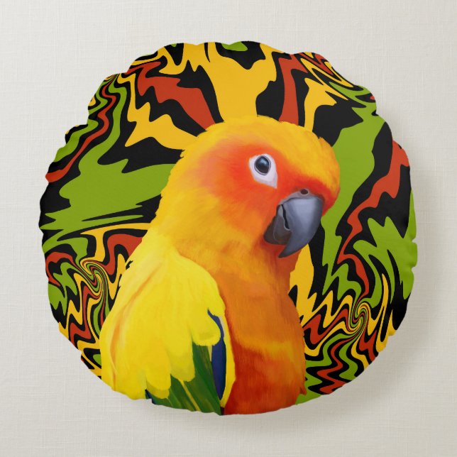 Lebhafter, farbenfroher Sonnencreme Rundes Kissen (Vorderseite)