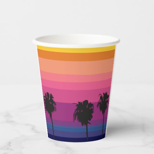 Lebhafter, farbenfroher Sonnenuntergang im Ozean u Pappbecher (Vorderseite)
