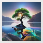 Lebhafter Farbtonbaum in einem Stream Fensteraufkleber (Blatt)