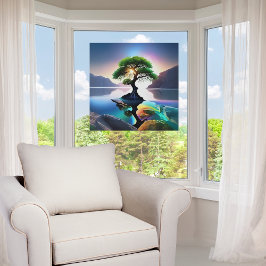 Lebhafter Farbtonbaum in einem Stream Fensteraufkleber