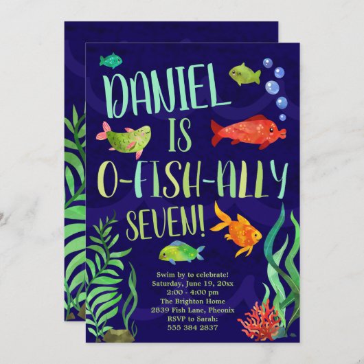 Lebhafter Fisch zum Geburtstag Einladung (Vorne/Hinten)