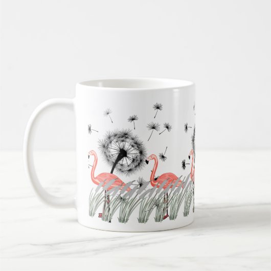 Lebhafter Flamingo mit Kronleuchter und Rasen Kaffeetasse (Links)