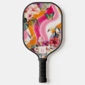 Lebhafter Fluss | Funky Retro Tropical Monogram Pickleball Schläger (Vorderseite)