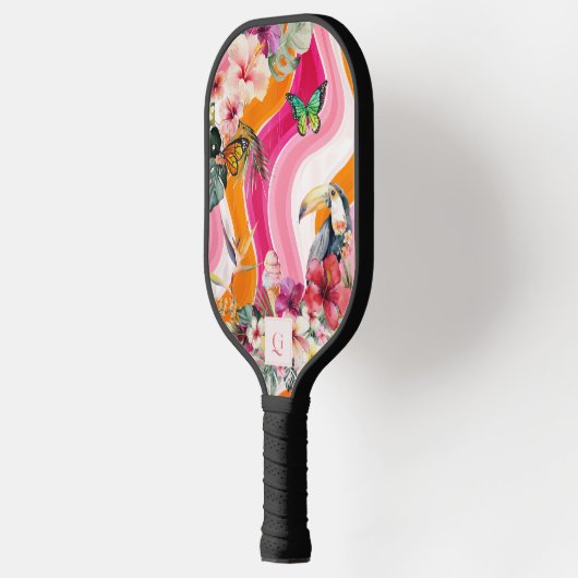 Lebhafter Fluss | Funky Retro Tropical Monogram Pickleball Schläger (Links)