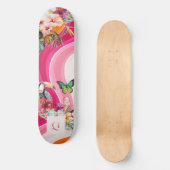 Lebhafter Fluss | Funky Retro Tropical Monogram Skateboard (Vorderseite)