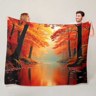 Lebhafter Fluss im Herbst Gold Design Fleecedecke