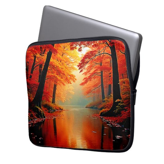 Lebhafter Fluss im Herbst Gold Design Laptopschutzhülle (Vorderseite Links)