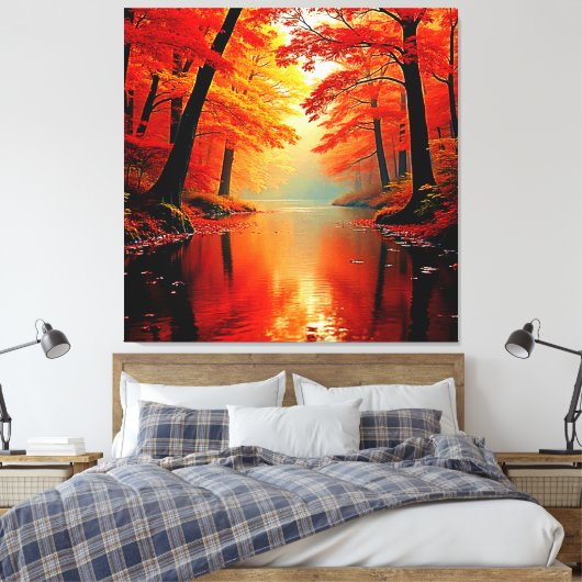 Lebhafter Fluss im Herbst Gold Design Leinwanddruck (Insitu (Schlafzimmer))
