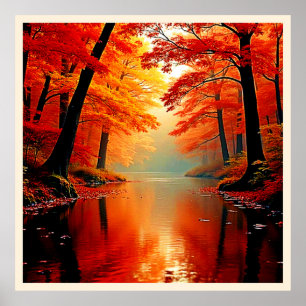 Lebhafter Fluss im Herbst Gold Design Poster