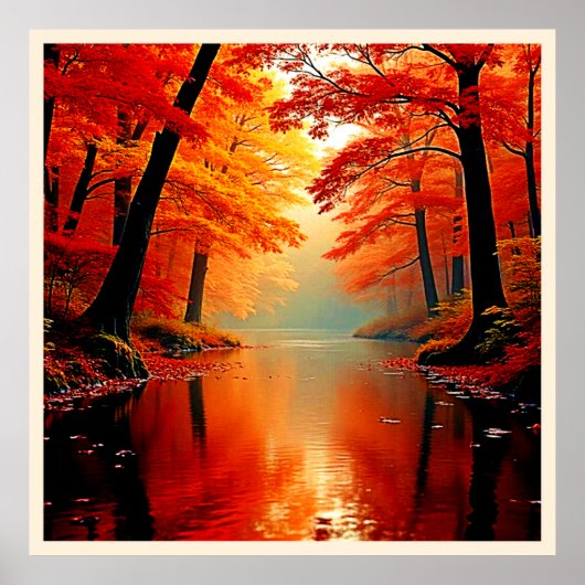 Lebhafter Fluss im Herbst Gold Design Poster (Vorne)