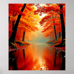 Lebhafter Fluss im Herbst Gold Design Poster