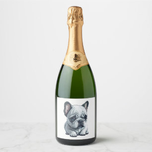 Lebhafter französischer Bulldogge Schaumweinetikett