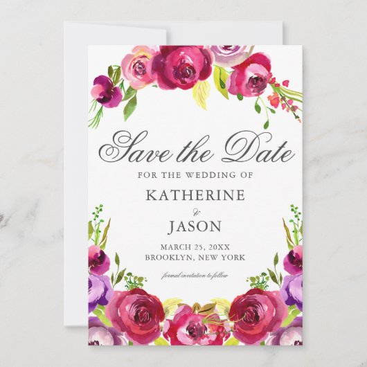 Lebhafter Fuchsia Pink Blütengarten Save The Date (Vorderseite)