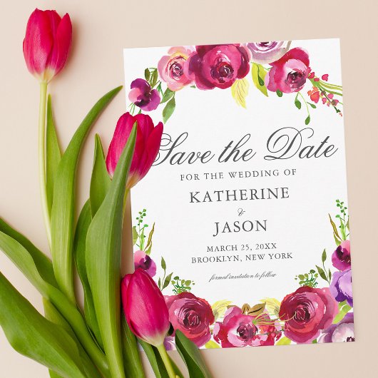Lebhafter Fuchsia Pink Blütengarten Save The Date