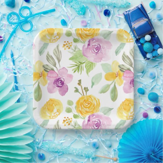 Lebhafter Fun Wasserfarbener Blumengarten Pappteller (Party)