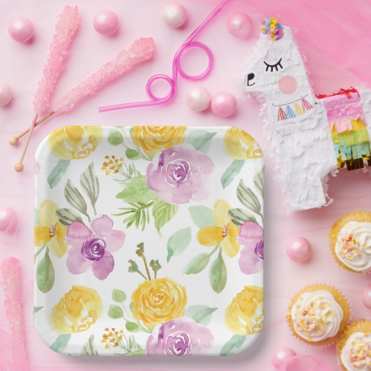 Lebhafter Fun Wasserfarbener Blumengarten Pappteller (Party)