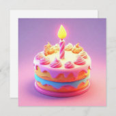 Lebhafter Geburtstagskuchen mit Kerze Einladung (Vorne/Hinten)