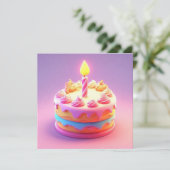 Lebhafter Geburtstagskuchen mit Kerze Einladung (Stehend Vorderseite)