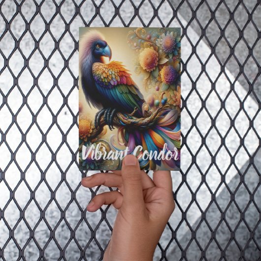 Lebhafter, gefederter Kondor, der sich in der Zwei Postkarte