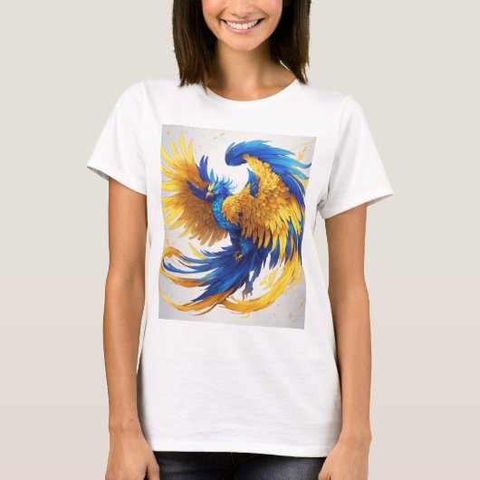 "Lebhafter, gelber und blauer Phoenix-T - Shirt -  (Vorderseite)