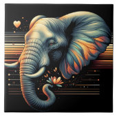 Lebhafter gemusterter Elefant bei Sonnenuntergang Fliese (Vorderseite)