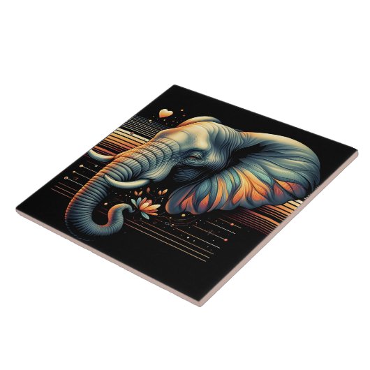 Lebhafter gemusterter Elefant bei Sonnenuntergang Fliese (Seite)