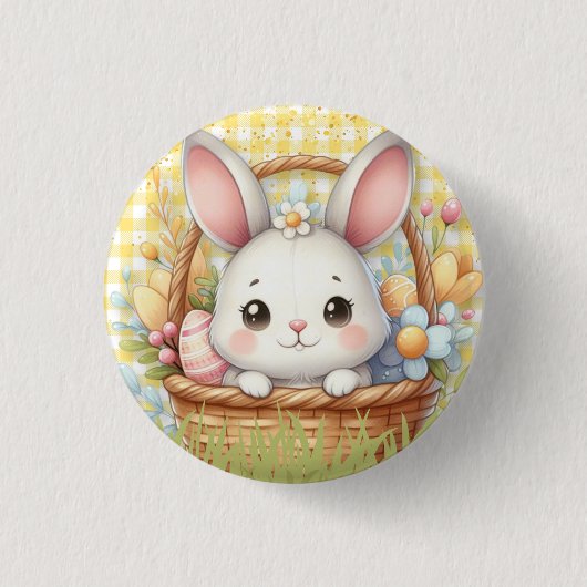 Lebhafter glücklicher Ostern im gelben Hintergrund Button (Vorderseite)