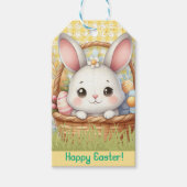 Lebhafter glücklicher Ostern im gelben Hintergrund Geschenkanhänger (Vorderseite)