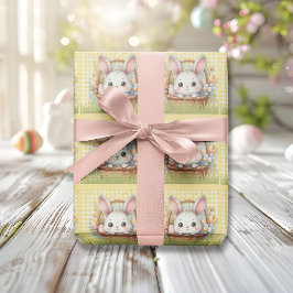 Lebhafter glücklicher Ostern im gelben Hintergrund Geschenkpapier