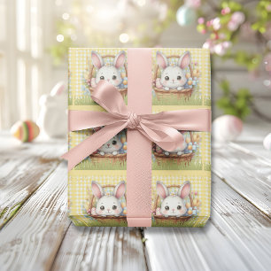 Lebhafter glücklicher Ostern im gelben Hintergrund Geschenkpapier