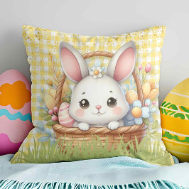 Lebhafter glücklicher Ostern im gelben Hintergrund Kissen