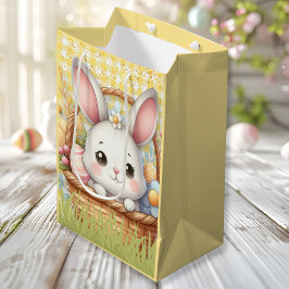 Lebhafter glücklicher Ostern im gelben Hintergrund Mittlere Geschenktüte