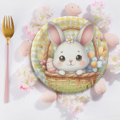 Lebhafter glücklicher Ostern im gelben Hintergrund Pappteller