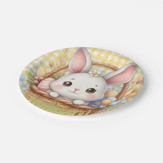 Lebhafter glücklicher Ostern im gelben Hintergrund Pappteller (Schrägansicht)