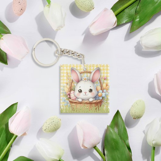 Lebhafter glücklicher Ostern im gelben Hintergrund Schlüsselanhänger