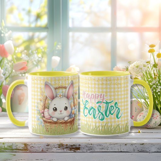 Lebhafter glücklicher Ostern im gelben Hintergrund Tasse